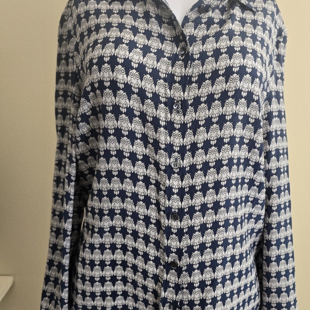 🦉  Silk Owl Print Button-Up Shirt